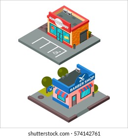Vector isometric buildings illustration.