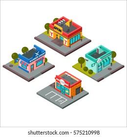 Vector isometric buildings illustration.