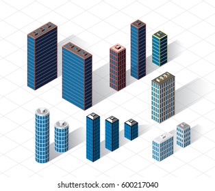 Vector isometric buildings set.