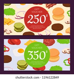 Vector isometric burger ingredients discount voucher or gift card templates illustration