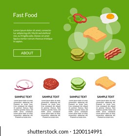 Vector isometric burger ingredients landing page template illustration banner for web site