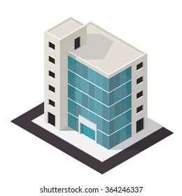 Vector Isometric Business Center Building Icon. 3d City Map Elements