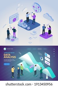 Vector Isometric Business and finance vector concept, Marketing isometric people working together and  developing a successful business strategy, Vector illustration