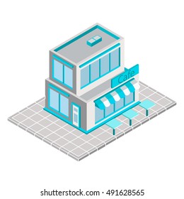 Vector isometric cafe. Building 3d restaurant icon
