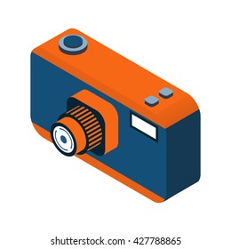 Vector isometric camera with a lens. isometric photo camera