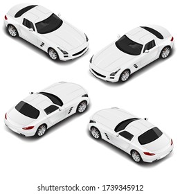 Vector isometric car in four projections. Automobile icon set.
