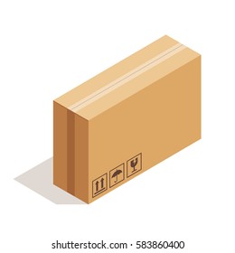 Vector isometric cardboard box. Box package, box icon, box isolated illustration.