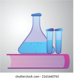 Vector isometric chemical laboratory illustration.Test tubes and bottle on book, chemistry equipment