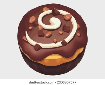 Vector Isometric Chocolate Cake Peanut Topping