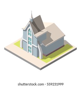 Vector isometric Christian church building . Isolated on white background. Infographic element