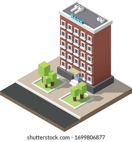 Vector isometric city bank building icon. 