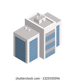 Vector Isometric City Building. Vector Isometric City Building Icon Isolated on White Background. Private House, Real Estate, Public Building, Hotel.