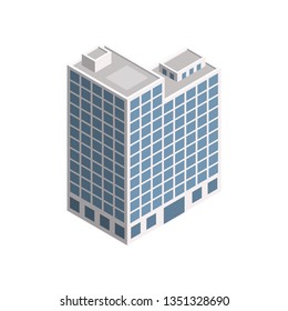 Vector Isometric City Building. Vector Isometric City Building Icon Isolated on White Background. Private House, Real Estate, Public Building, Hotel.