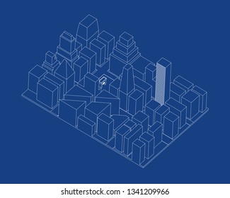 Vector isometric city center background. Architectural 3D blueprint.