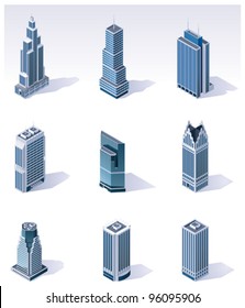 Vector Isometric City Skyscrapers Buildings