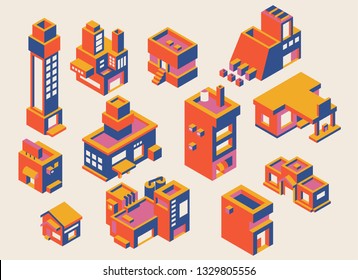 Vector isometric Cityscape.3D flat icon set. 