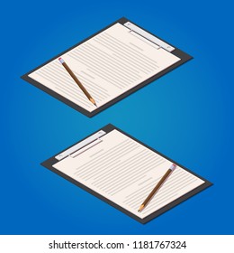 Vector isometric clipboard and pencil. Isolate background.