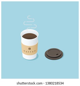 Vector isometric coffee cup with lid for take away