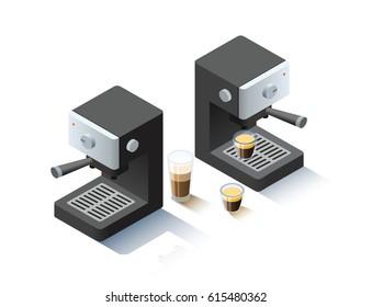 Vector isometric coffee machine object, coffee maker icon