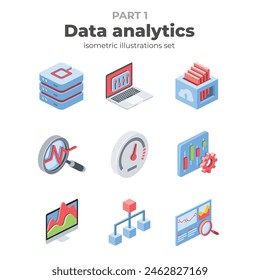 Vector isometric, color web icons, 3d flat style. Creative illustrations design, graphic idea for infographics.