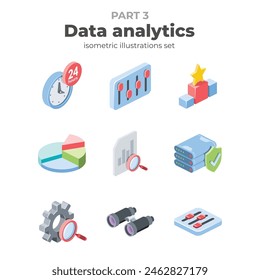 Vector isometric, color web icons, 3d flat style. Creative illustrations design, graphic idea for infographics.