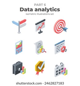 Vector isometric, color web icons, 3d flat style. Creative illustrations design, graphic idea for infographics.