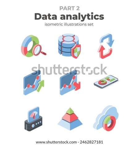 Vector isometric, color web icons, 3d flat style. Creative illustrations design, graphic idea for infographics.