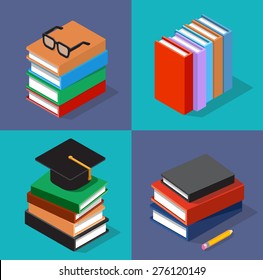 Vector isometric colorful books set.