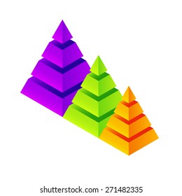 Vector isometric colorful pyramids set