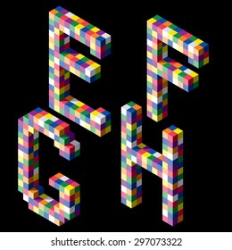 Vector isometric colorful type. Part 2. E F G H
