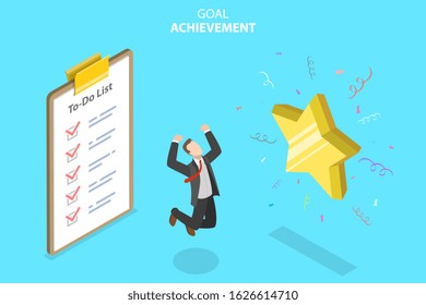 Vector Isometric Concept Of Goal Achievement, Successfully Completed Task.