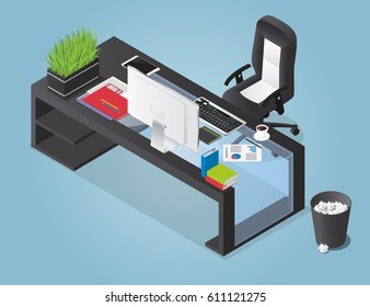 Vector isometric concept illustration of office working place