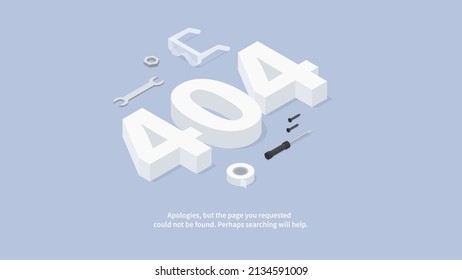 Vector isometric concept web error page. Page 404 with description. Vector sign.