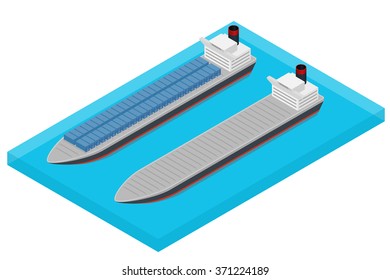 Vector isometric container ship at sea - laden and empty