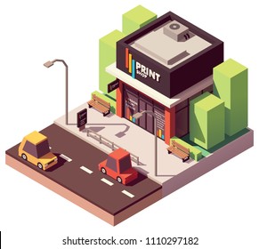 Vector isometric copy and print service shop building