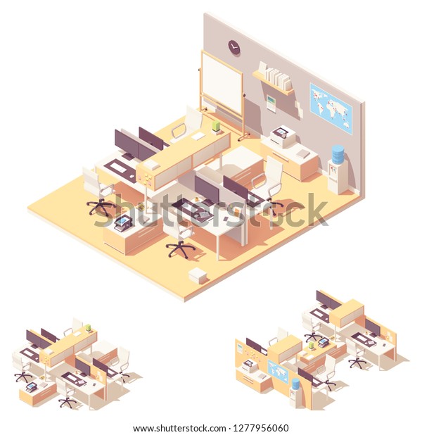 Vector Isometric Corporate Office Interior Cubicle Stock Vector