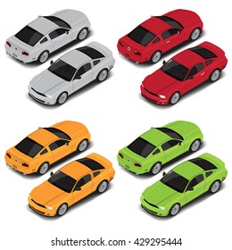 Vector Isometric Coupe Sport Car Set In 4 Colors