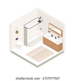 Vector isometric isometric cozy bathroom with various furniture.
