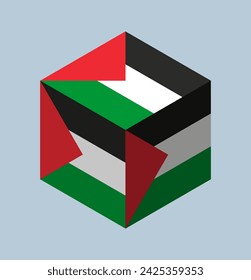 Vector isometric cube with flag of Palestine.