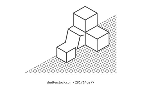 Vector isometric cubes arranged on a grid surface in a threedimensional layout