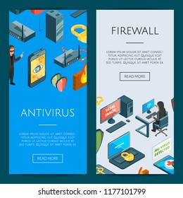Vector isometric data and computer safety icons web banner templates illustration