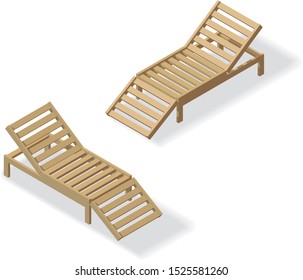 Vector isometric deckchair. Beach chair illustration on white background.