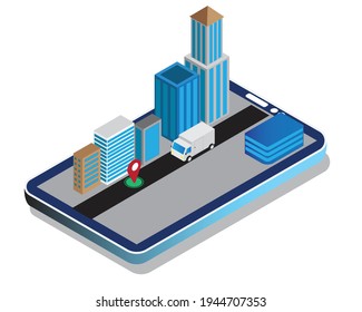 A vector of isometric delivery parcel in courier service on smartphone. Courier service must be efficient as demand for online shopping increase monthly.