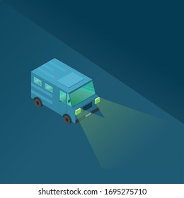 Vector isometric delivery van, shipping company icon 
