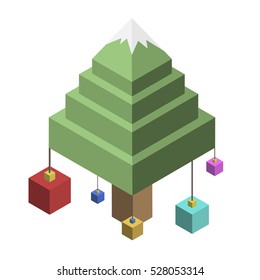 Vector isometric design creative christmas tree with elements