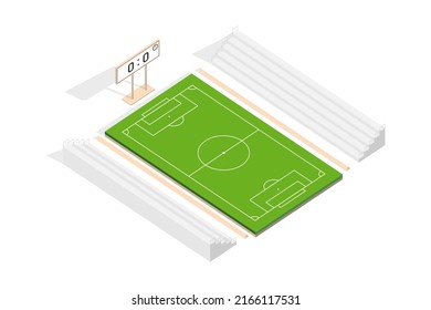 Vector isometric design, Outdoor field of football stadium illustration.