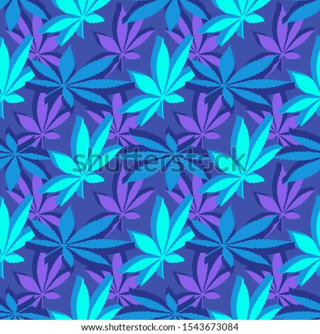 vector isometric design various colors cannabis marijuana leaves silhouettes decoration seamless pattern violet green background
