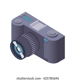Vector isometric  digita photo camera with a lens.SLR camera electronic