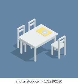 Vector Isometric Dining Room Furniture Set, Table And Chair  