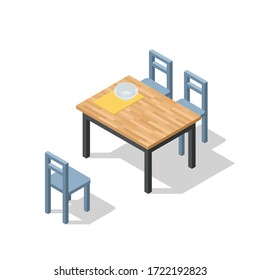 Vector Isometric Dining Room Furniture Set, Table And Chair  